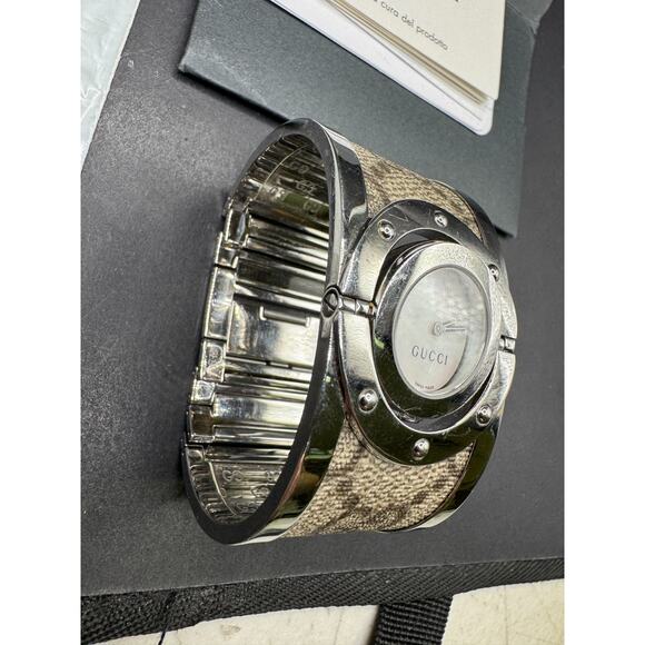 Gucci Wide Twirl Watch Bangle Canvas Steel Logo Swiss Made Mother Of Pearl Dial main image 9